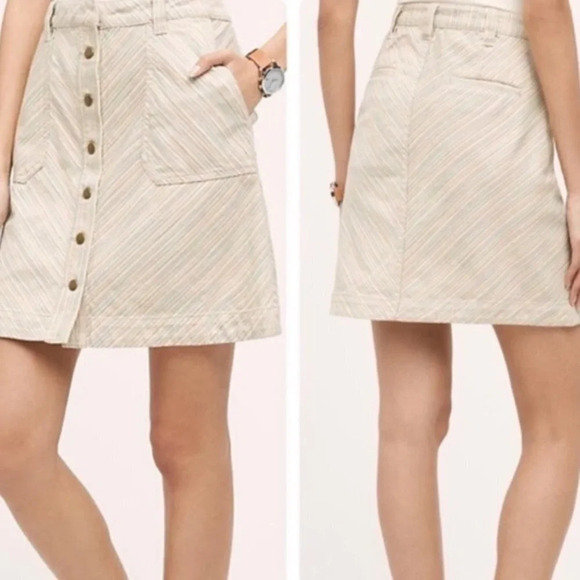 Anthropologie Dresses & Skirts - Pilcro and The Letterpress Cotton Button Front Striped Denim Skirt - Size 12